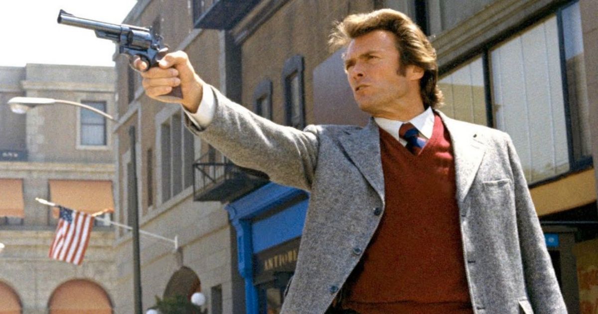 Dirty Harry points a gun offscreen