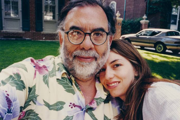 With her father Francis Ford Coppola during filming of The Virgin Suicides